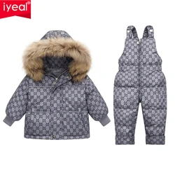 IYEAL Winter Hooded Down Jacket Warm Kids Coat Children Snowsuit Snow Toddler Girl Parka Real Fur Clothing Baby Boy Overalls