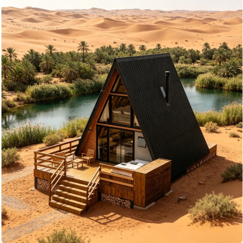Prefabricated A-Frame House Triangle Cabin Modern Modular Wood Villa Tiny Home with Insulated Wall for All Season Living
