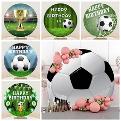 Tableclothsfactory Football Round Backdrop Cover for Boy Birthday Party Soccer Sports Field Stadium Circle Fabric Background