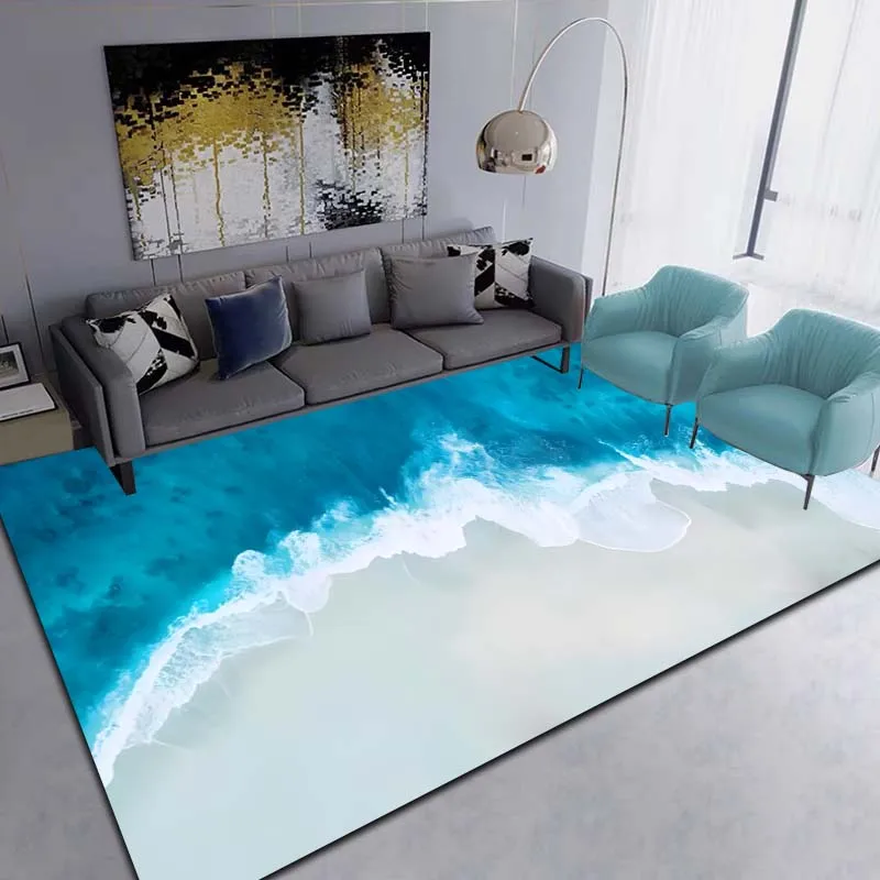 Sea Star Pebble Waves Shell scenery Print Flannel Area Rug Non‑Slip Soft Floor Mat For Kitchen Bathroom Entrance Indoor HomeGift