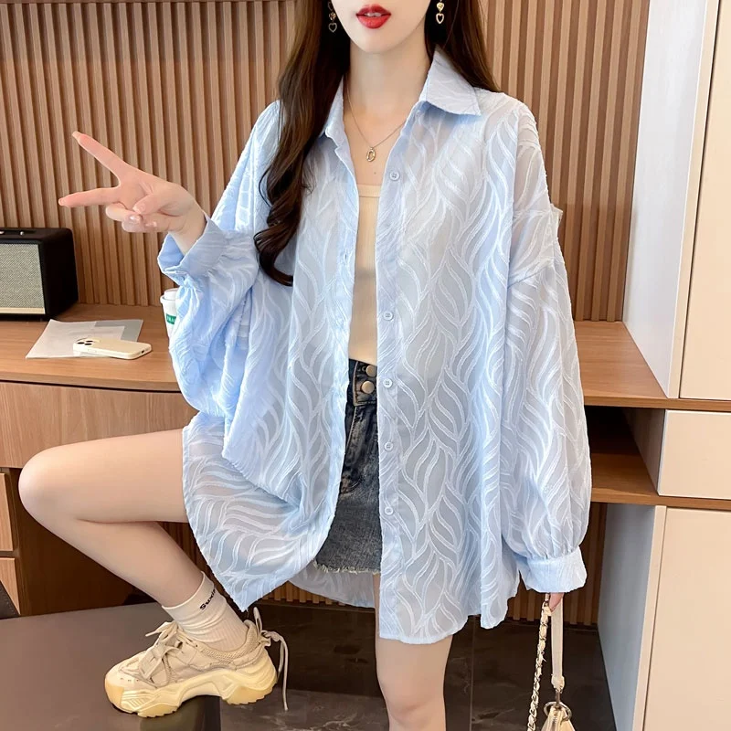 Women's Ice Silk Thin Shirt Length Medium Long Summer New Loose Large Size Breathable Sun Protection Outerwear Open Cardigan