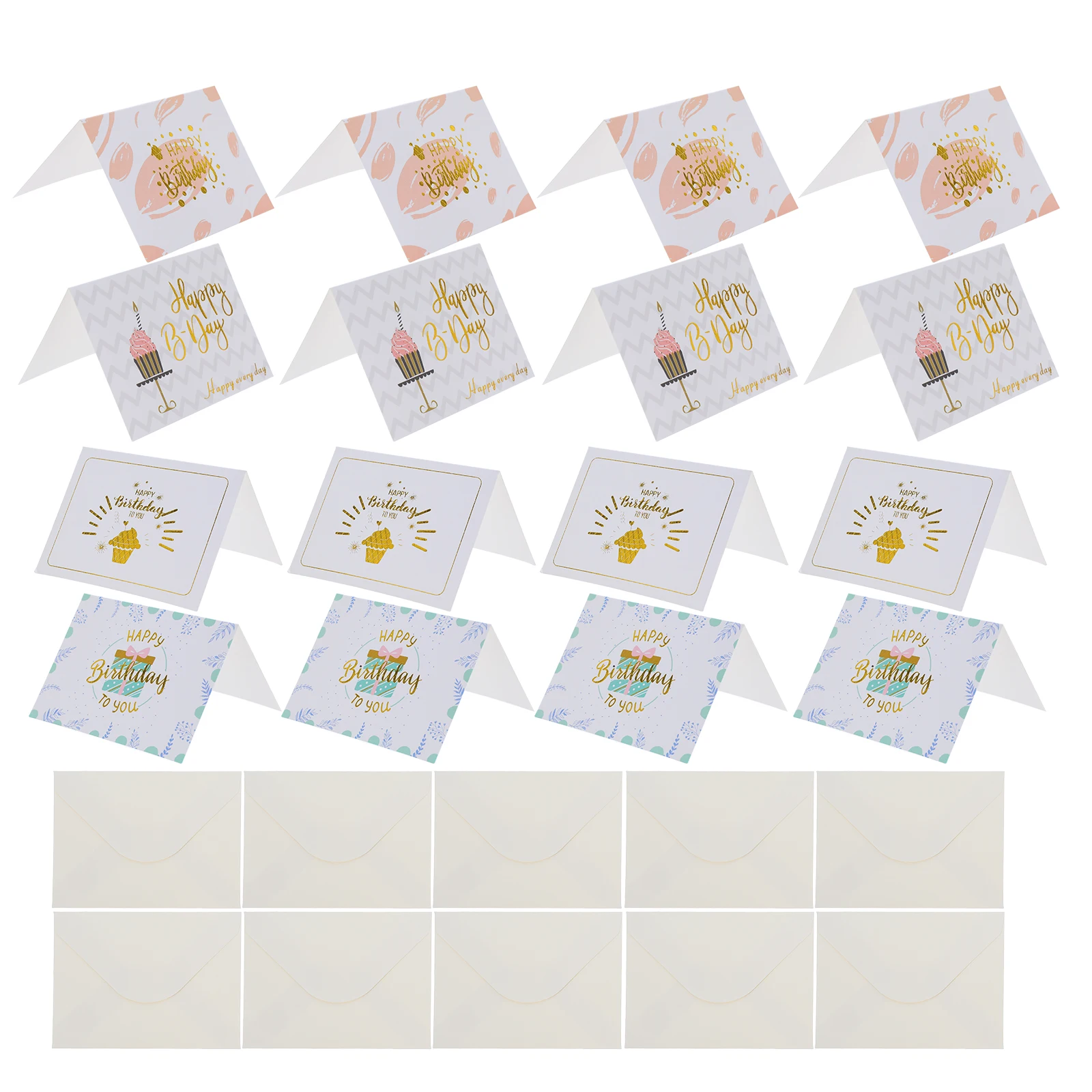

40 Sets Birthday Cards with Envelopes Blank Happy Birthday Paper Greeting Cards Assortment For Employee Office Business