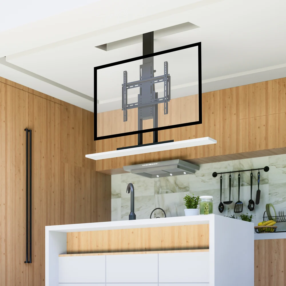 Auto Electric Lift Hanger Cold Rolled Steel High Load 110 Lbs (50 Kg) Ceiling Mount Tv Lift Bracket