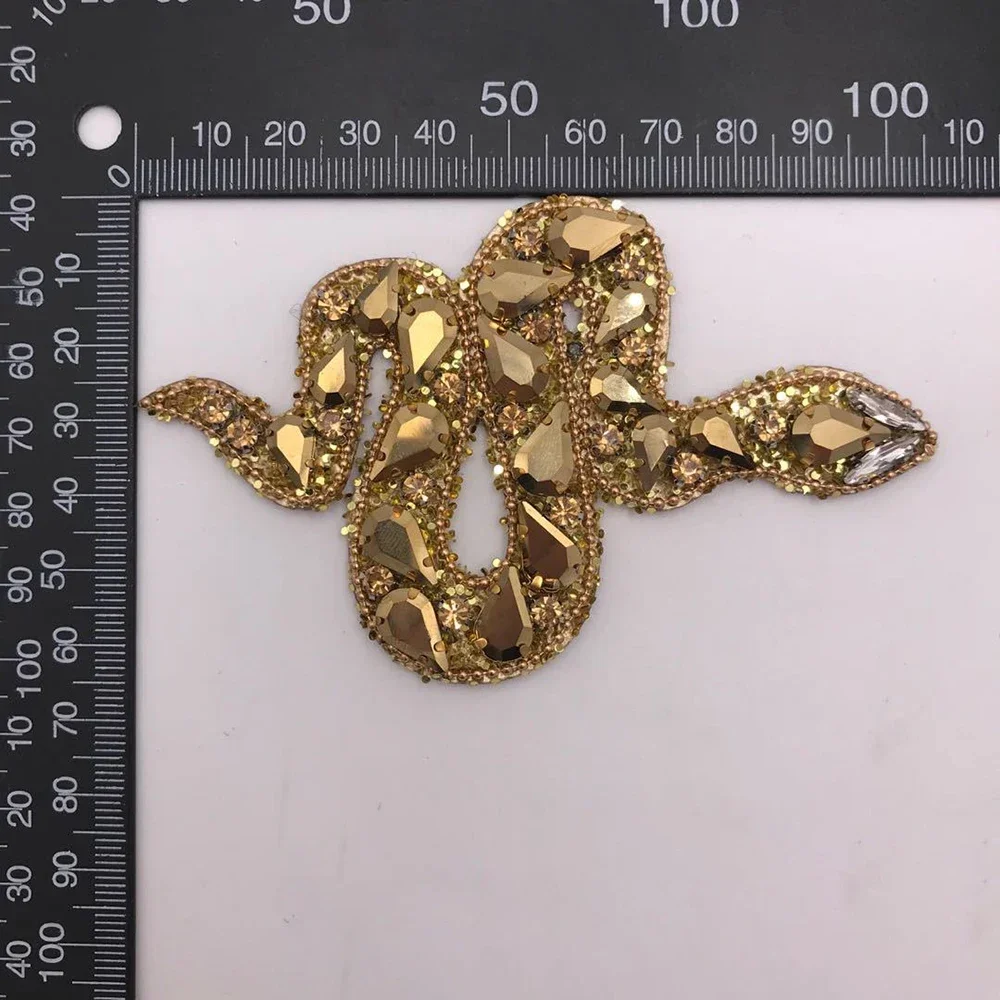 Colorful Dragonfly Patches Golden Snake Sew-On Patch for Clothing Shoes Hats and Bags Rhinestone Sequined Appliques