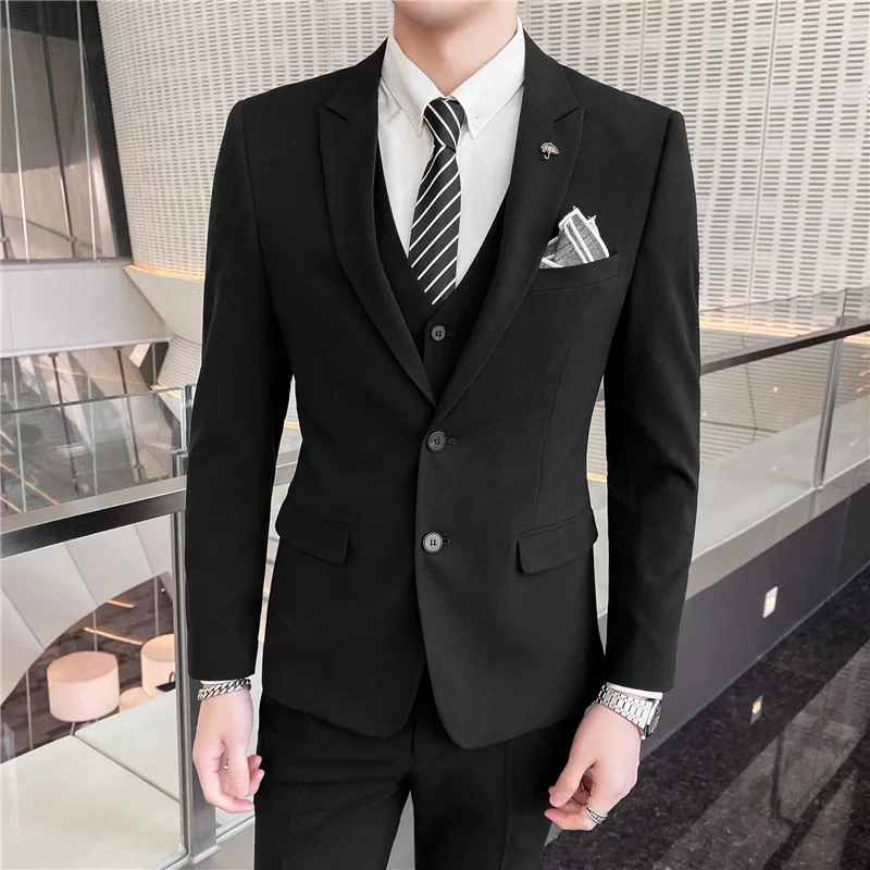 

H57 Groom's suit suit men's wedding black suit men's jacket slim fit British style