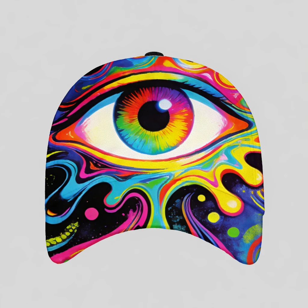 Stylish And Lightweight Baseball Cap Featuring a Psychedelic Eye Design with Swirling Colors Perfect for Hip-Hop Fashion
