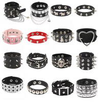 2024 Red Pink Skull Metal PU Leather Gothic Star Heart Skeleton Punk Rivet Bracelet Chains Retro Bangle Bracelet Jewelry Gift