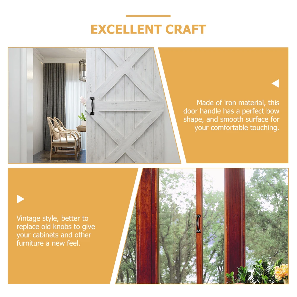 

8 pcs Black Iron Door Handles Vintage Cabinet Pulls niture Handles Rustic Retro Bow Shaped Corrosion Resistant Light Weight