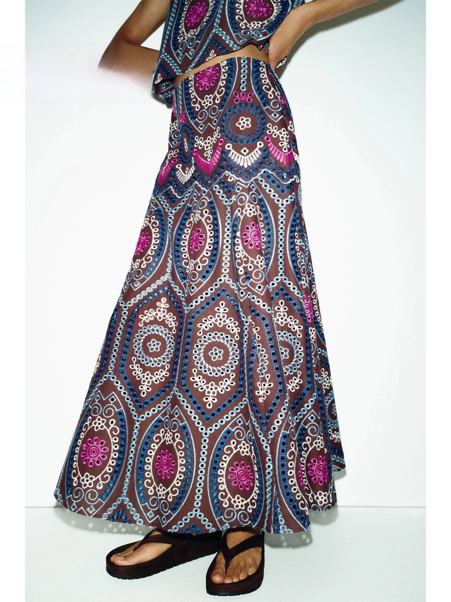 Bohemian Style Long A-Line Skirt Hollow out Embroidery Unique And Beautiful Summer New Arrival Women's Standard Waist Skirt