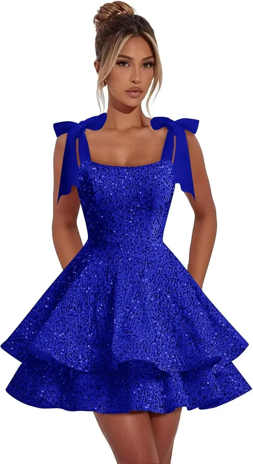 

Многоярусные короткие платья HOCO с пайетками 2025 и бантом. Платье для выпускного вечера для подростков. Блестящее коктейльное платье выше колена, мини.