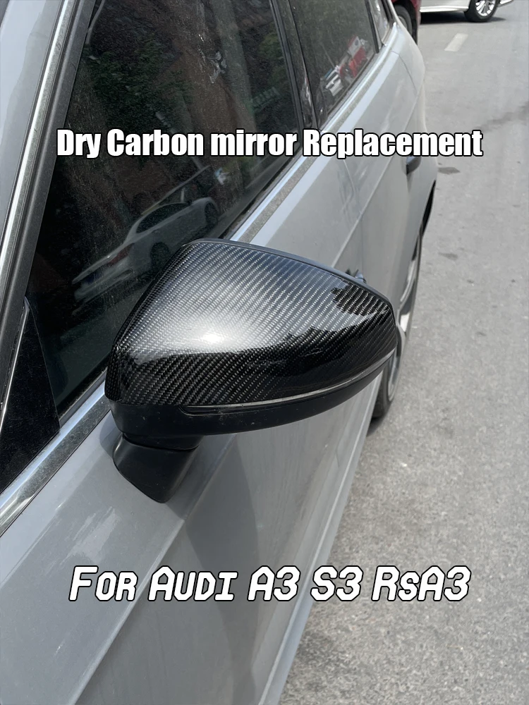 

Dry Carbon Fiber For Audi 2014-20 8V Side view A3 S3 RS3 Mirror Cover Caps With lane assist Clips install Replacement