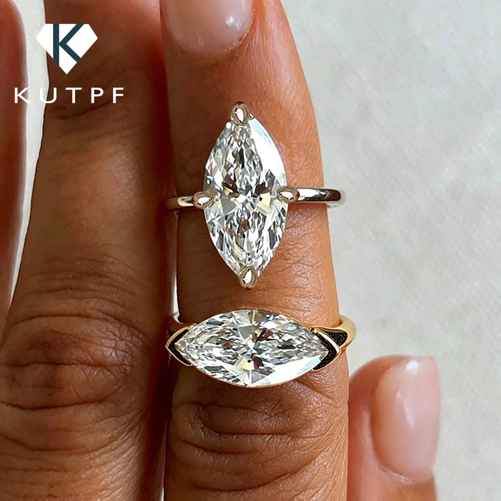 

1carat East and West Set Moissanite Engagement Ring for Women Marquise Cut Lab Diamond Wedding Ring S925 Silver with Certificate