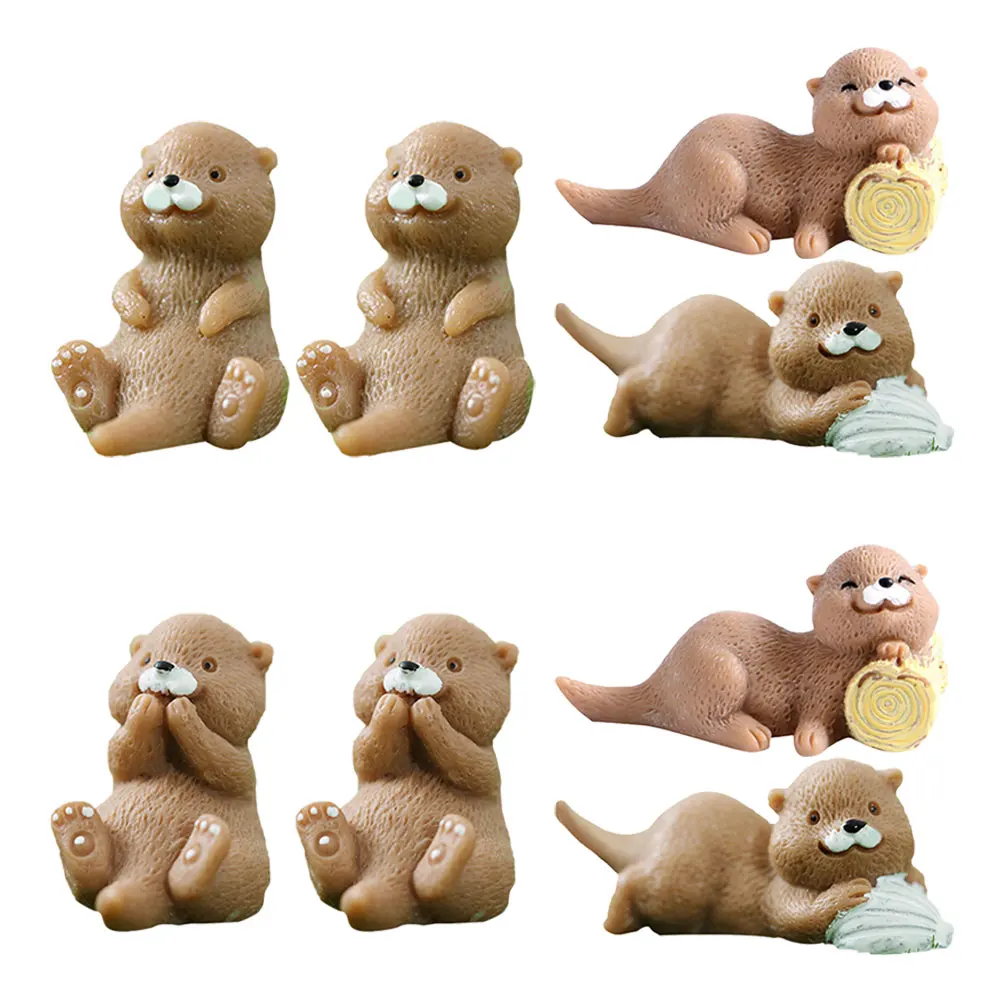 8 Pcs Miniature Otter Figurines Resin Craft Dollhouse Decorations Micro Landscape Statues Home Office Café Table Garden Animals