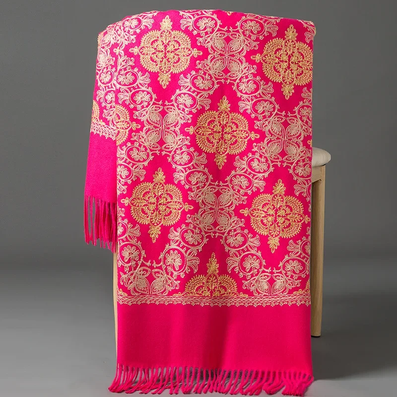 

Embroidery Flower Cashmere Pashmina Women Thick Warm Winter Scarf Soft Tassel Shawls Lady Wraps Foulard Blanket Scarves