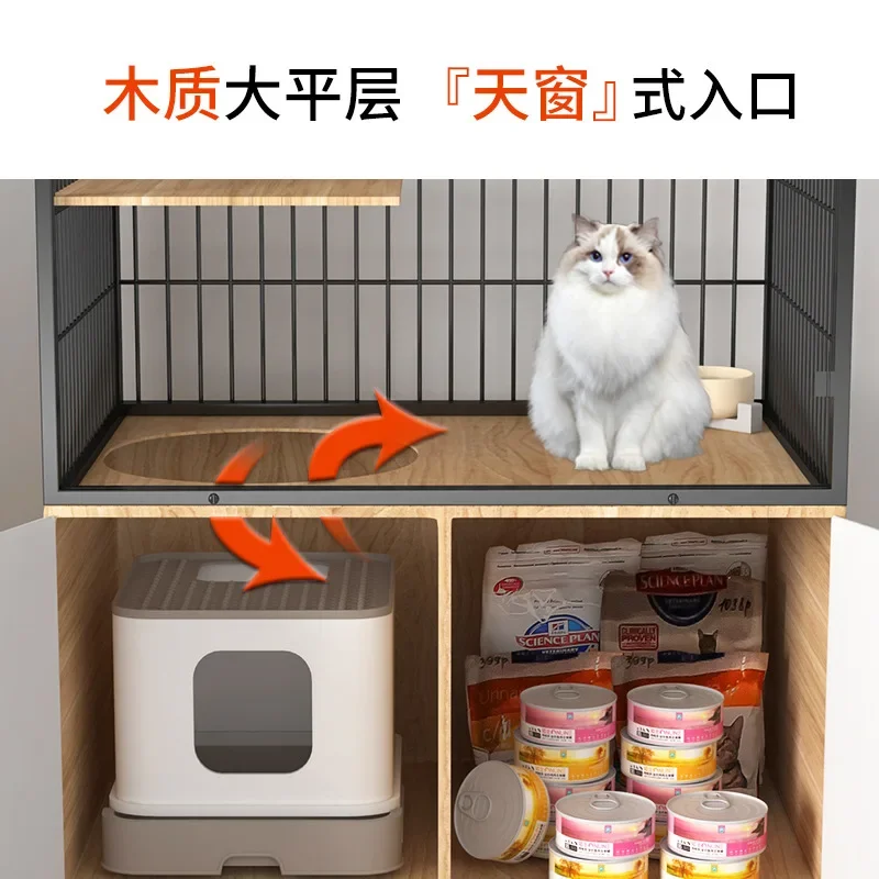 Cat Cage Oversized Free Space Household Pet Villa with Toilet Two-story Cat Cabinet