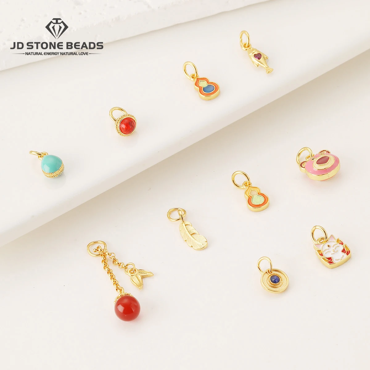 5Pcs/lot 24K Gold-Plated Copper Cute Pendant With Natural Stone Mini Charms for Jewerly Making DIY Necklace Accessory Findings