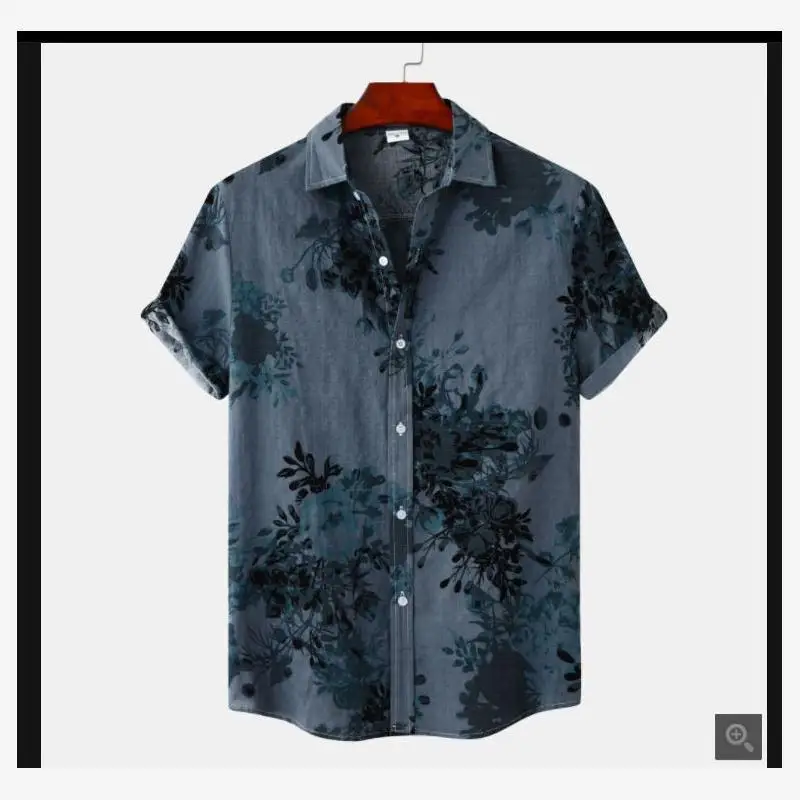 여름 남성 하와이안 티셔츠 프린트 스탠드 핏 청소년 패션 여름 시즌 플로럴 패턴 코튼 블렌드 티셔츠