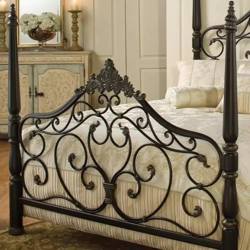 

Retro European Wrought Iron Bed - 1.2/1.5/1.8m Single & Double Princess Iron Bed Frame for Vintage Bedrooms