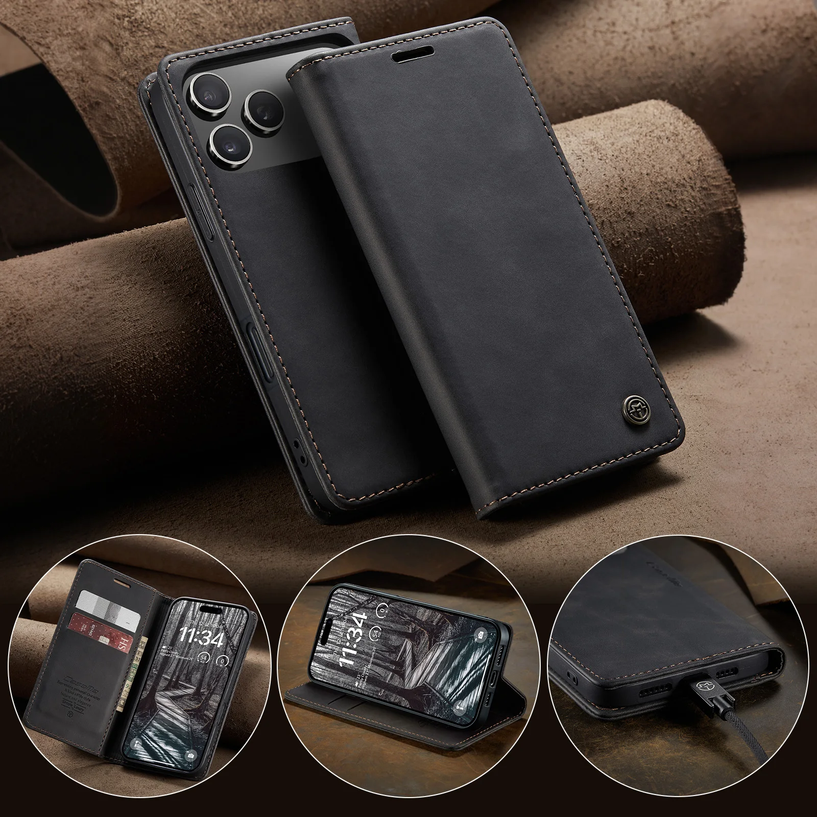 Caseme-013 애플 아이폰 17 /프로맥스 16 15 14 13 12 11 X XR XS 맥스 북 플립 PU 가죽 지갑 케이스 카드 슬롯 스탠드 커버