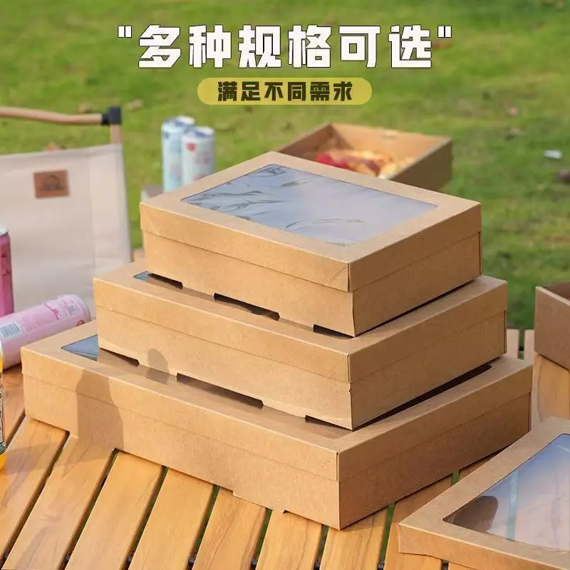 Custom. [Environmental Kraft Paper] Picnic Box Disposable Outdoor Packing Box Fruit Packing Net Red Spring Outing Cam