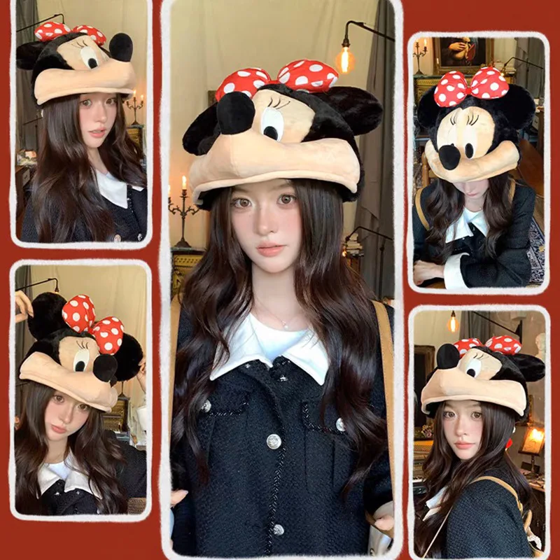 

Genuine Disney Mickey Minnie Hat Female Cute Doll Plush Couple Travel Headgear Ear Protection Photo Suitable For Disneyland Gift
