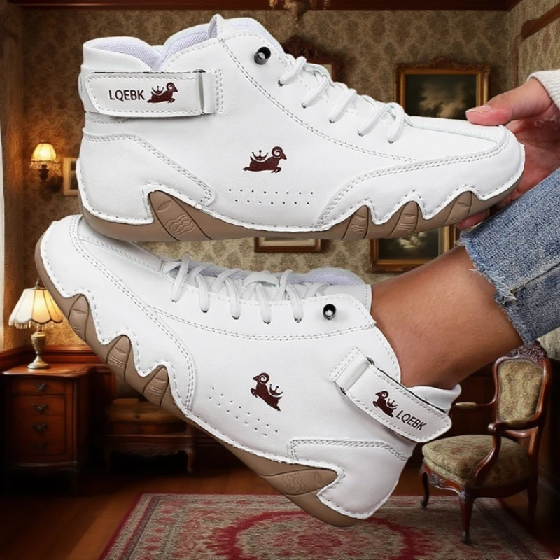 Women's Casual Leather High Top Ankle Shoes Unique Stitching Lace Up Walking Shoes Anti Slip Luxury Brand Retro Women's Boots image 6