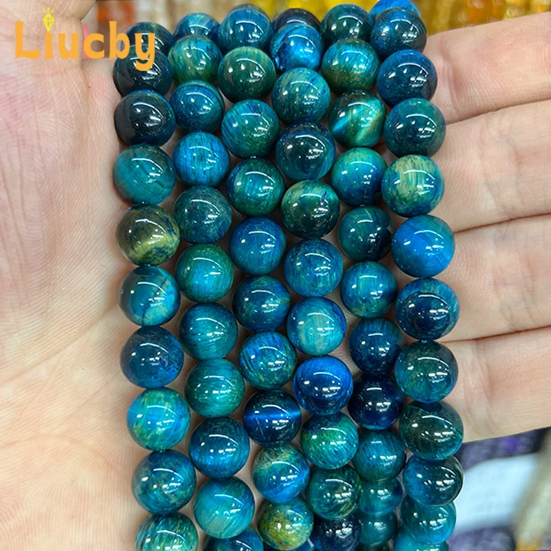 Natursteinperlen in Blau-Mischfarben mit Tigeraugen-Effekt für Schmuckherstellung, DIY-Armbänder, Zubehör, 15 Fuß, Großhandel, 6/8/10/12mm – Detail 6