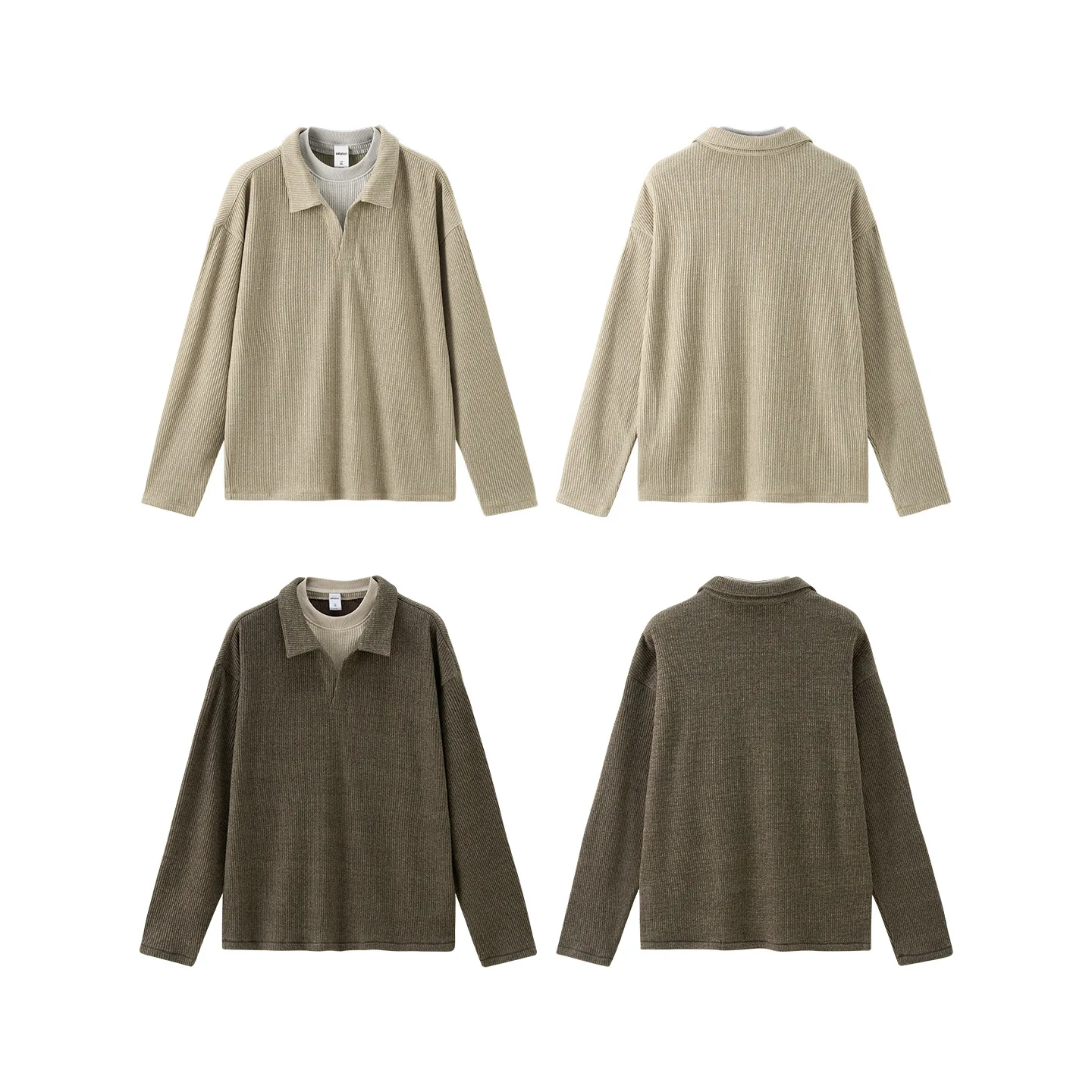 خريف جديد وصول الرجال وهمية قطعتين الربط طويلة الأكمام قميص بولو محبوك مع النمط الرجعية الأمريكية #6