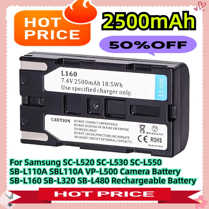 For Samsung SC-L520 SC-L530 SC-L550 SB-L110A SBL110A VP-L500 Camera Battery 2500mAH SB-L160 SB-L320 SB-L480 Rechargeable Battery