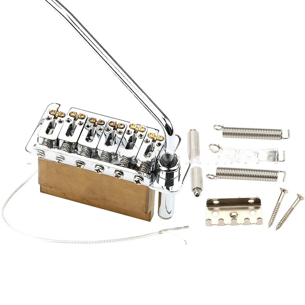 Silver Guitar Tremolo Bridge 6 String Flat Saddle with Solid Brass Base Tremolo  Hardware Set for ST Electric Guitar