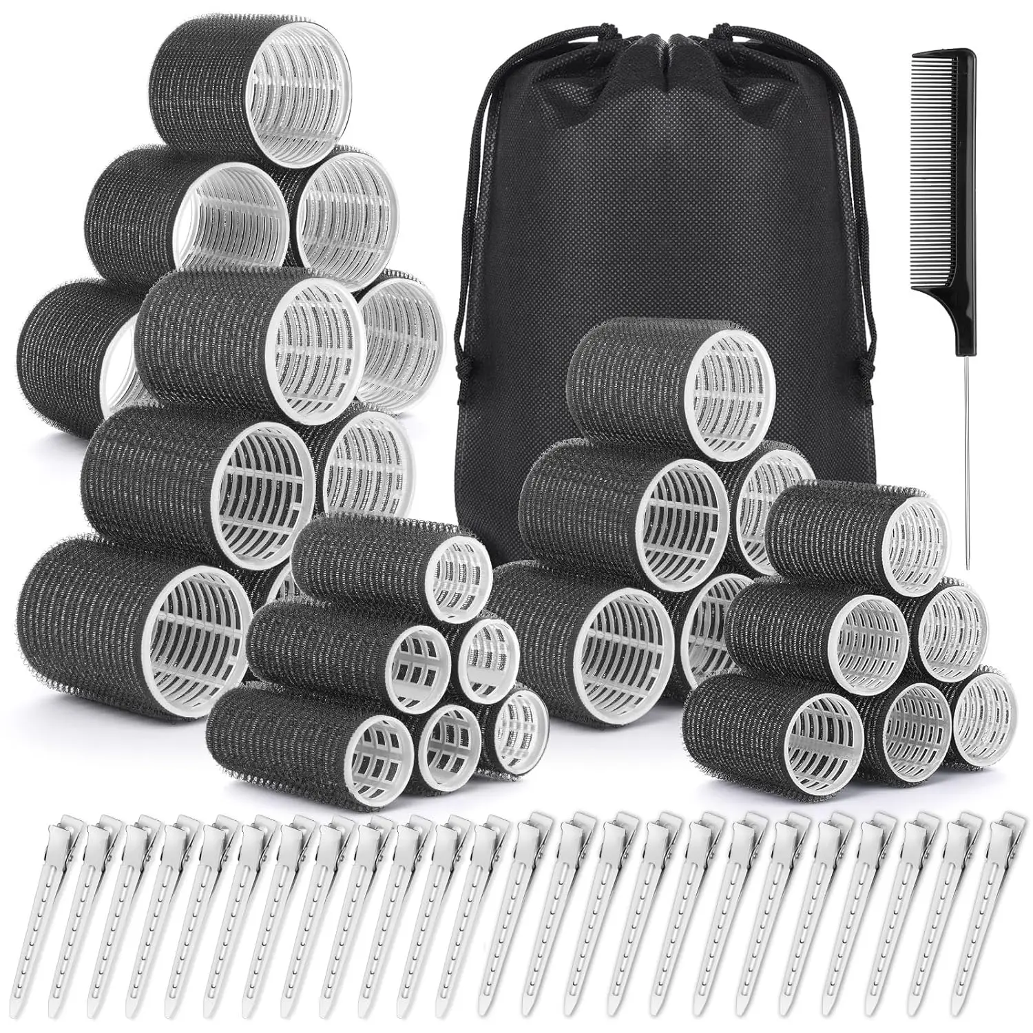 

Набор из 56 самоклеящихся бигуди с 5 размерами и сумкой для хранения, для всех типов волос, для создания причесок салонного качества своими руками