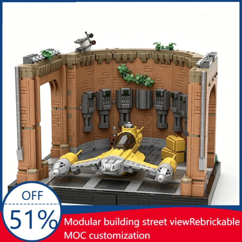 

3051PCS MOC Sci-Fi Hangar Bay Scene With Yellow Space Fighter Model DIY Assembly Building Blocks Educational Toy Gift Collection