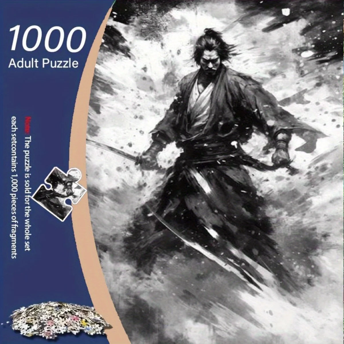 1000pcs Japanese Ink Style Samurai Warrior Jigsaw Puzzle - 1000+1 Frameless DIY Family Conflict Scene Puzzle, High Difficulty