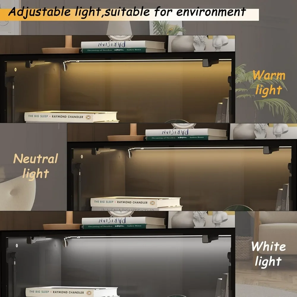 Vitrina de vidrio de 4 niveles con luz, gabinete de almacenamiento con puertas de vidrio abatibles hacia arriba, escaparate de coleccionistas