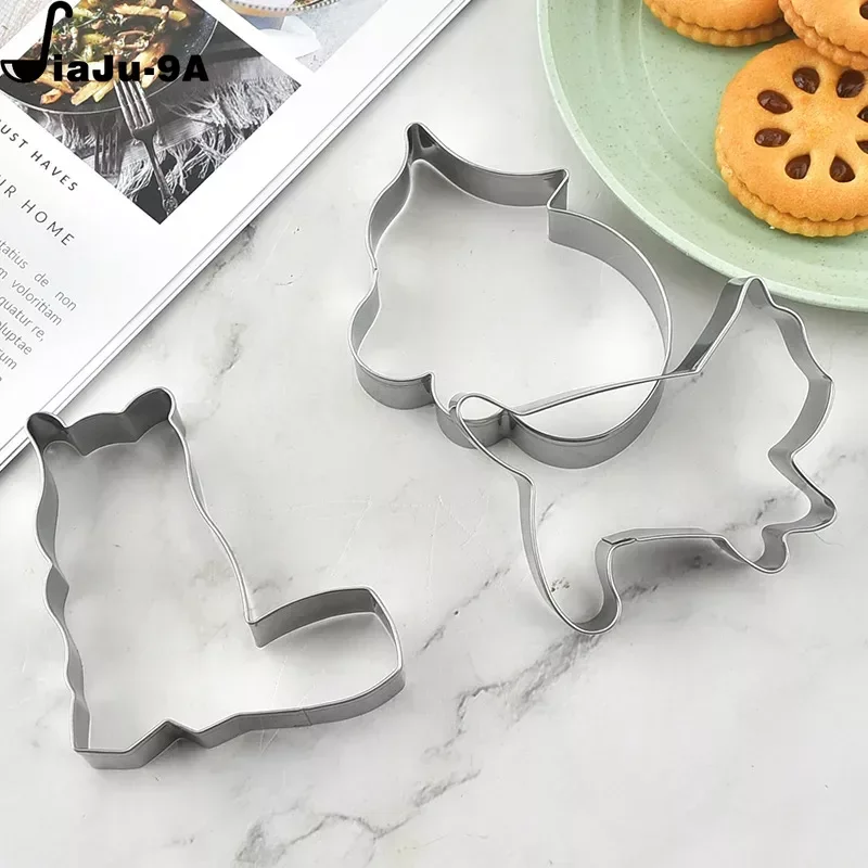 1 or 5pcs/set Stainless Steel Cookie Cutter  Mold Cat Cookie Mousse Ring Mold DIY Printing Baking and Pressing Tool Baking Tools