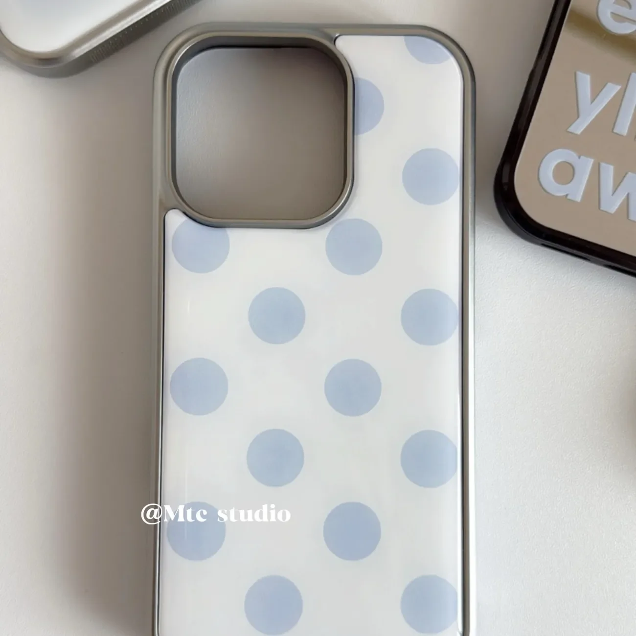 Korean Full Screen Blue Polka Dot Phone Case for iPhone 17 16 15 14 13 12 11 PRO MAX 17air 16e MINI XR XS 7 8 PLUS Matte Cover - view 2
