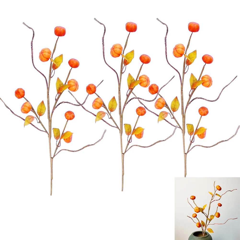 

3 Pcs Pumpkin for Vase Decor Thanksgiving Artificial Branch Autumn Decorations Indoor Fall Bouquet Berry Twigs Floral Picks