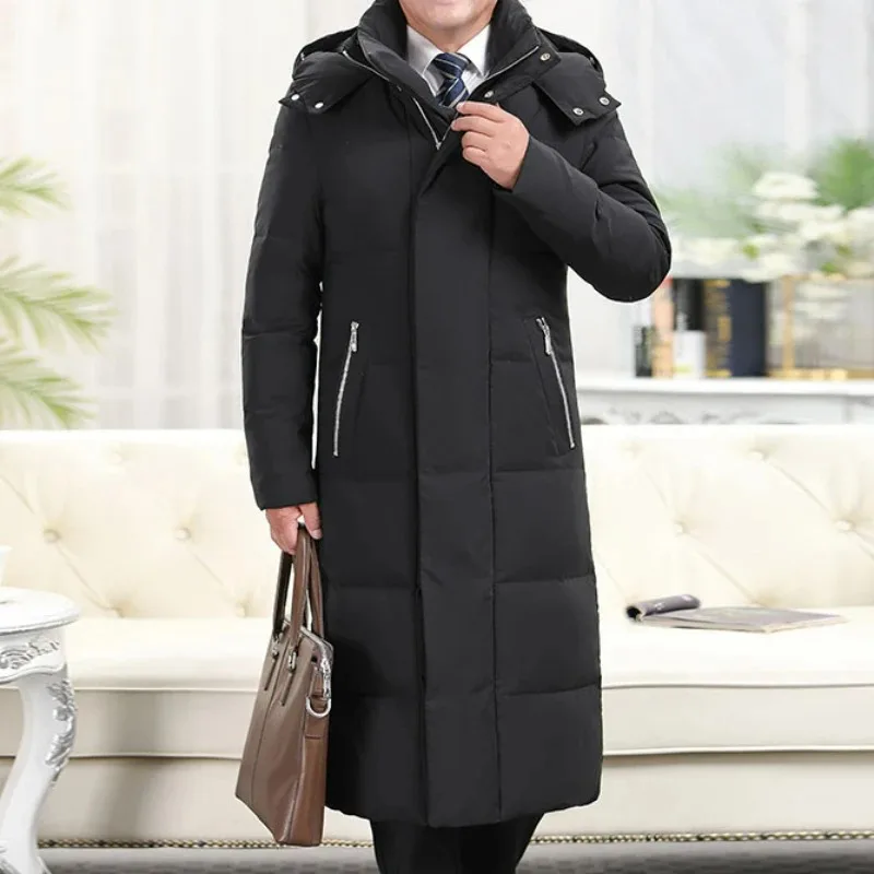 Brand Winter Down Jacket Men's Business Long Thick White Duck Down Warm Coat Men Fashion Snow Cold-proof Detachable Hooded Parka