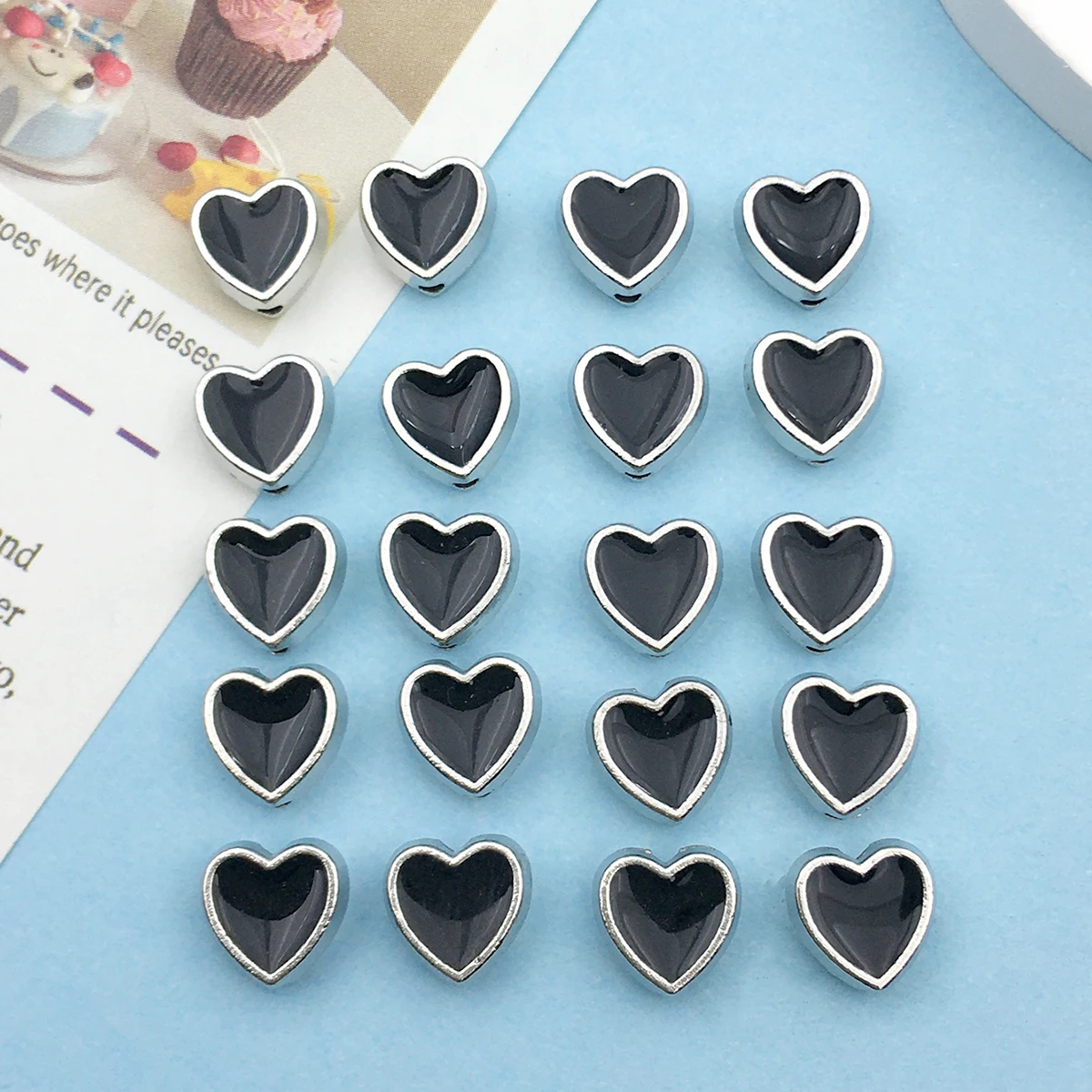 20pcs Zinc Alloy Enamel 8mm Black Heart-Shaped Spacer Beads for DIY Necklace Bracelet Earrings Jewelry Making Handmade