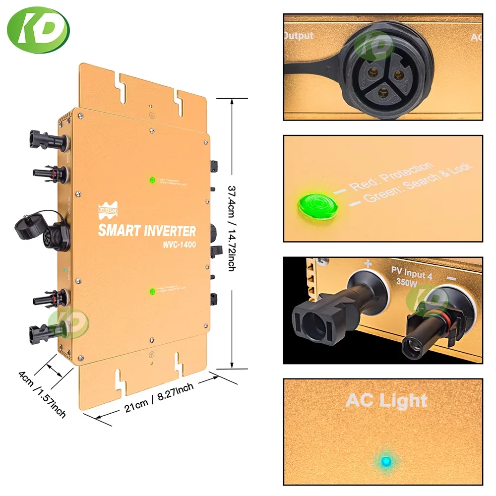 1400W 22-50VDC MPPT Solar Grid Connected Micro Inverter, IP67 Waterproof, Suitable For 30-42V Vmp Solar Panels