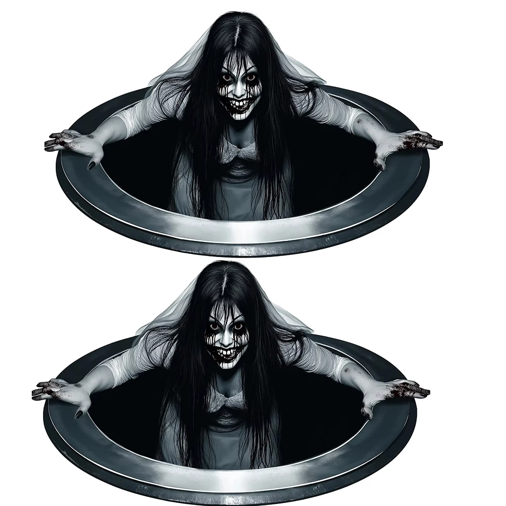 Halloween Floor Stickers - Horror Wall Stickers with Long Haired Scary Halloween Party Decorations Scary Wall Art for Haunted