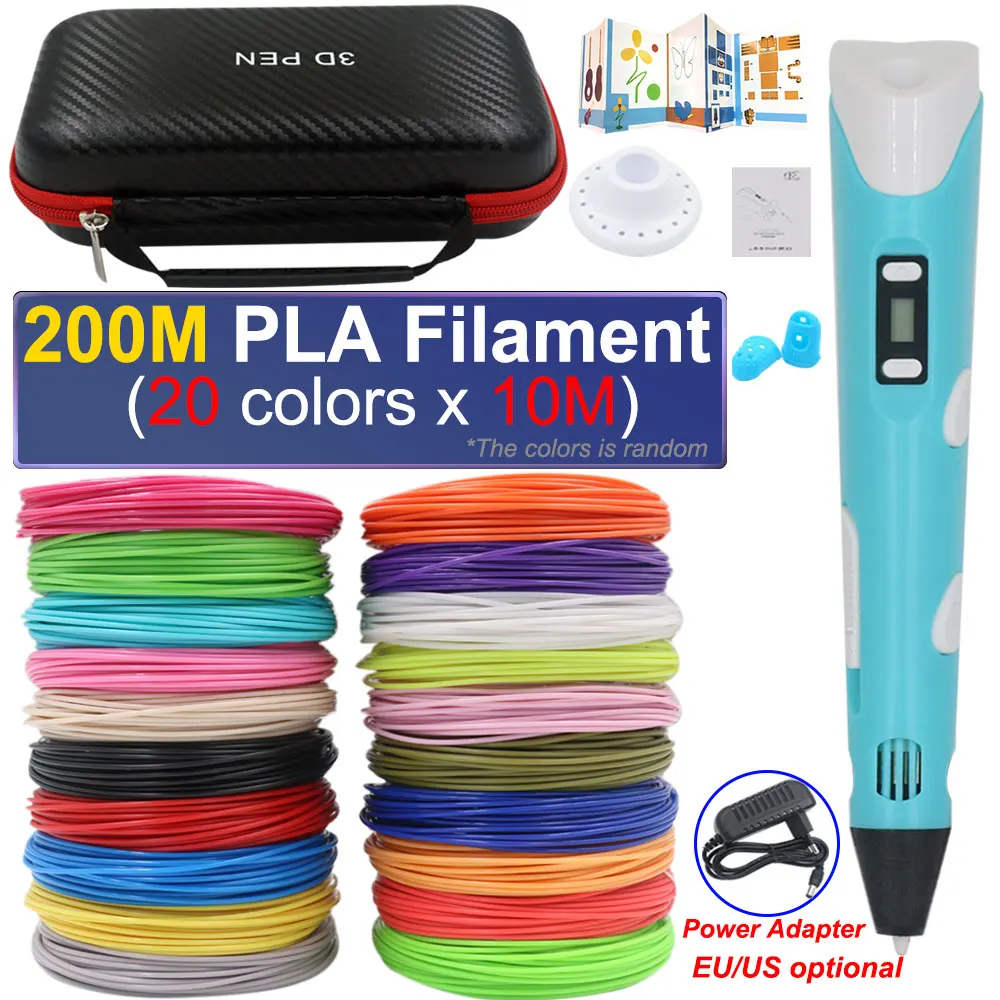 Penna 3D per bambini penna da stampa 3D con schermo a LED 30 colori PLA e adattatore di alimentazione scatola da viaggio regalo di compleanno di