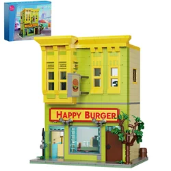 Happy Burgers House Building Blocks Set Restaurant Shop Architecture Model Collection 1018PCS Bricks Toys for Kids Birthday Gift