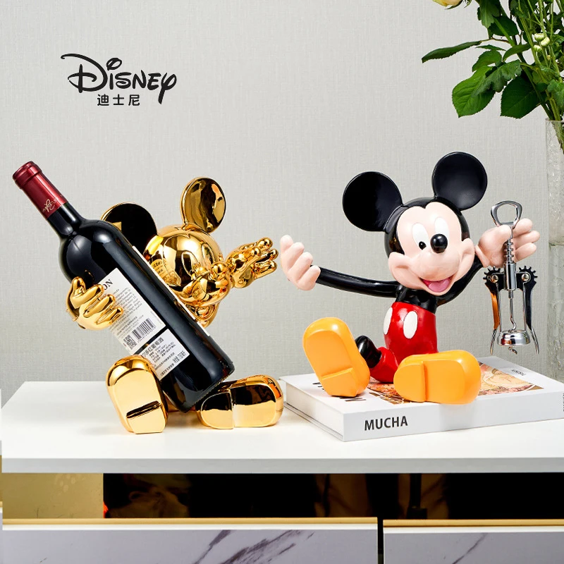 

24cm Disney Anime Mickey Mouse Statue Wine Rack Cartoon Character Resin Sculpture Stylish Room Decoration Kids Toy Birthday Gift