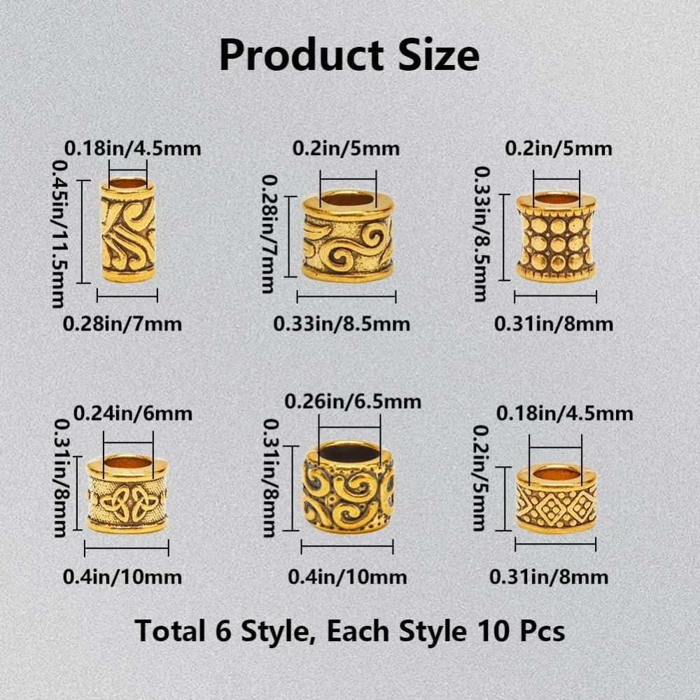 60 قطعة سبائك ثقب كبير خزر عازل التبتية خزر عازل الذهب العتيقة الذهبي الأوروبي Rondelle أنبوب معدني مستدير طقم مجوف