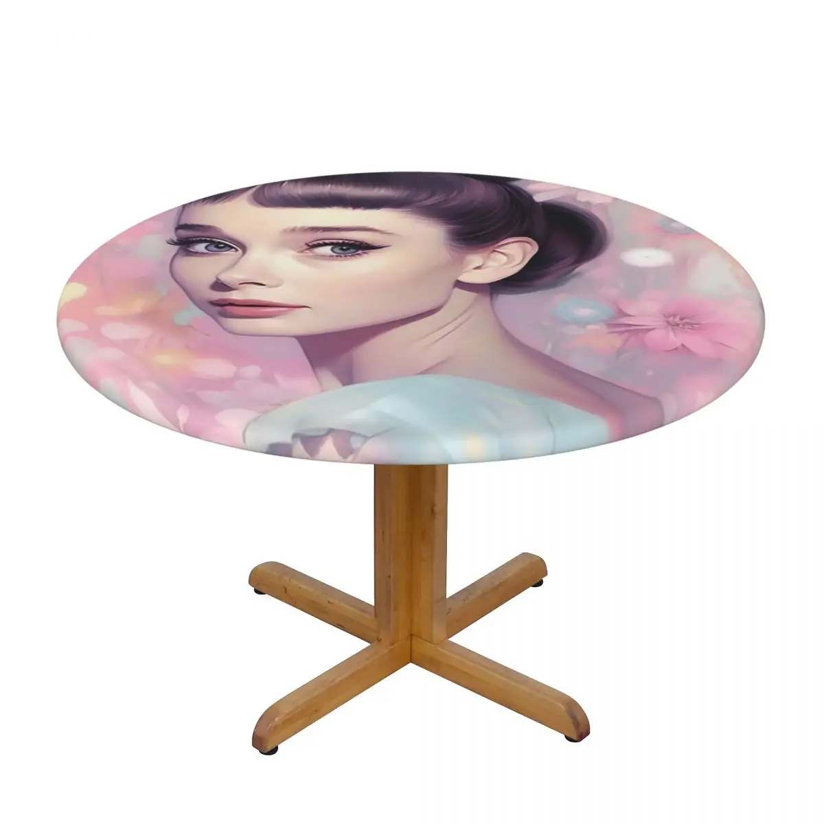 Audrey Hepburn Waterproof Round Tablecloth Oilproof Table Cloth for Kitchen Events Dining Table Cover