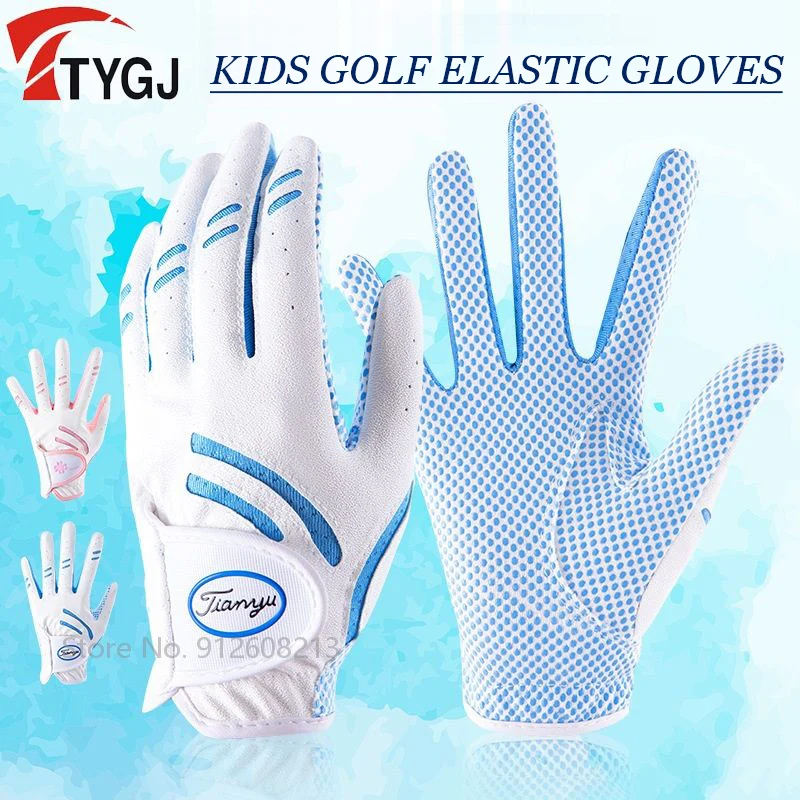 

TTYGJ 1 Pair Golf Gloves Boys Girls PU Leather Breathable Golf Gloves Kids Anti-Slip Granules Sports Mittens Left and Right Hand