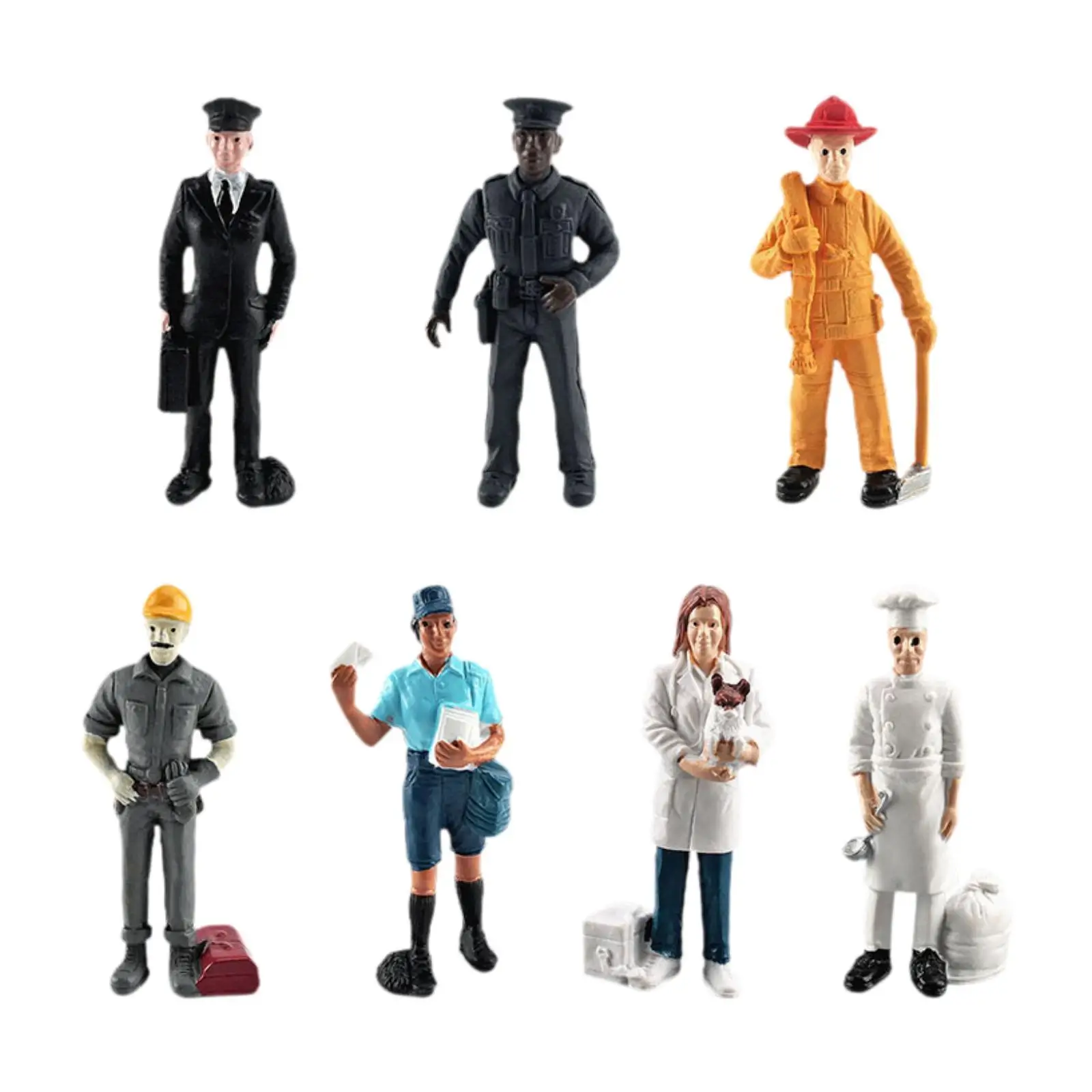 7x Mensen Figuren Menselijk Action Figure Model Pop Simulatie Beeldjes Carrière Standbeelden voor Woonkamer Micro Landschap Boekenkast