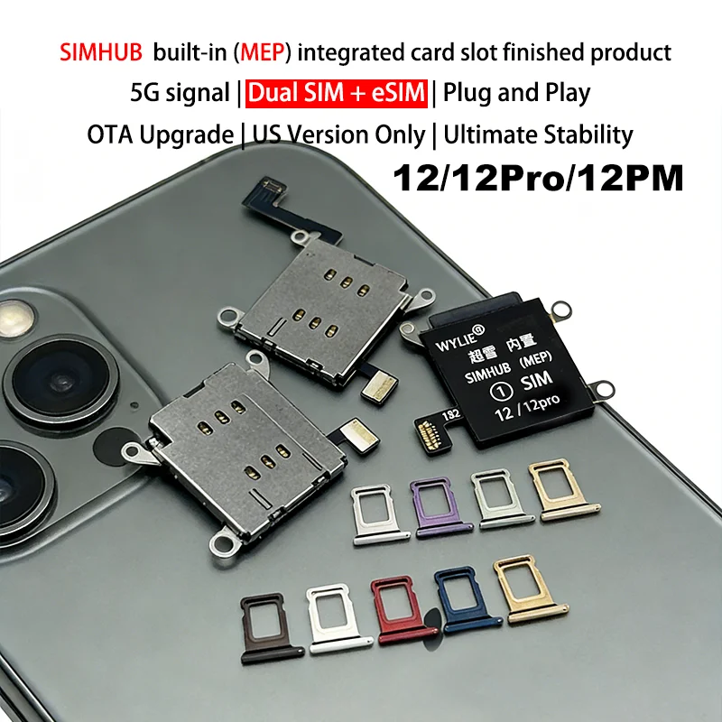 

WYLIE SIMHUB: Встроенный интегрированный слот для SIM-карты (готовое решение) для iPhone 12 серии, только для версии для США, физический, с поддержкой 5G сигнала