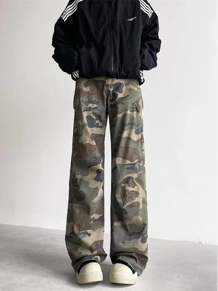 

2024 Cyber Y2K Fashion Camouflage Baggy Jeans Cargo Flare Pants For Men Clothes Straight Casual Long Trousers Pantalones Hombre